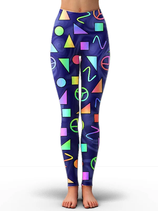 Retro Shapes Peace Symbols Blue Leggings