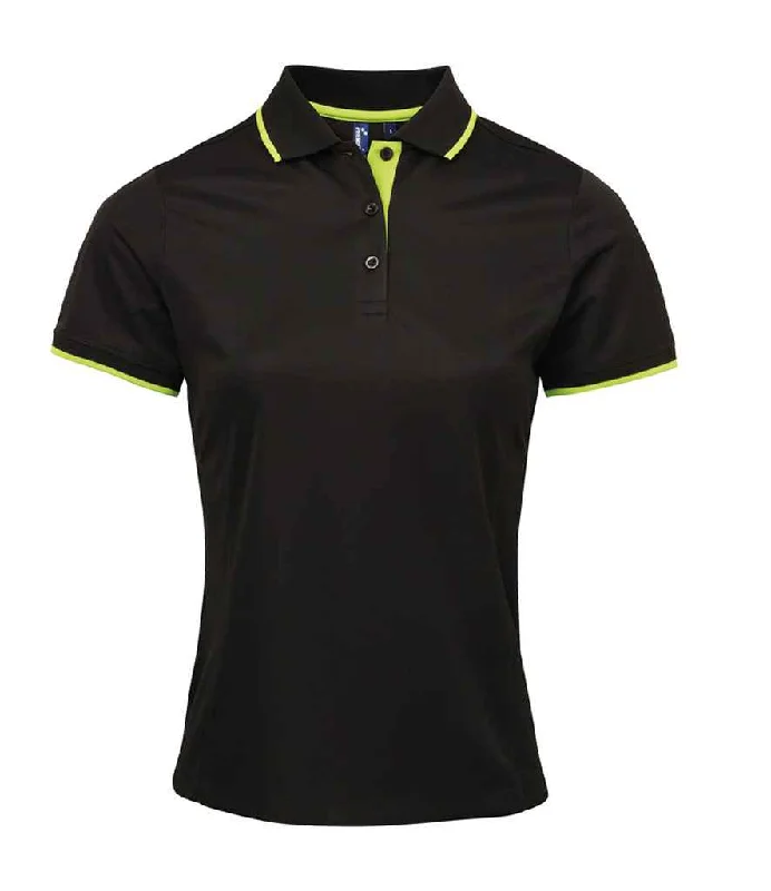 Premier Ladies Contrast Coolchecker® Piqué Polo Shirt | Black/Lime Green