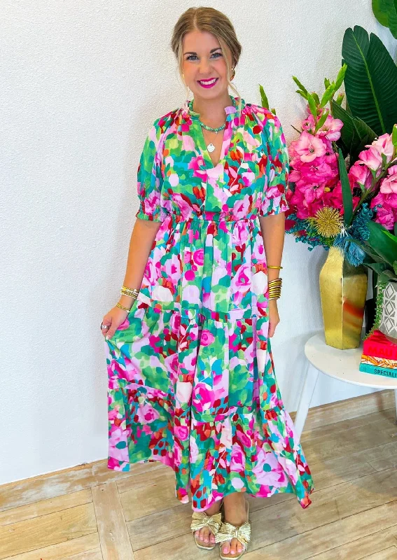 Getaway Maxi Dress - Green/Pink