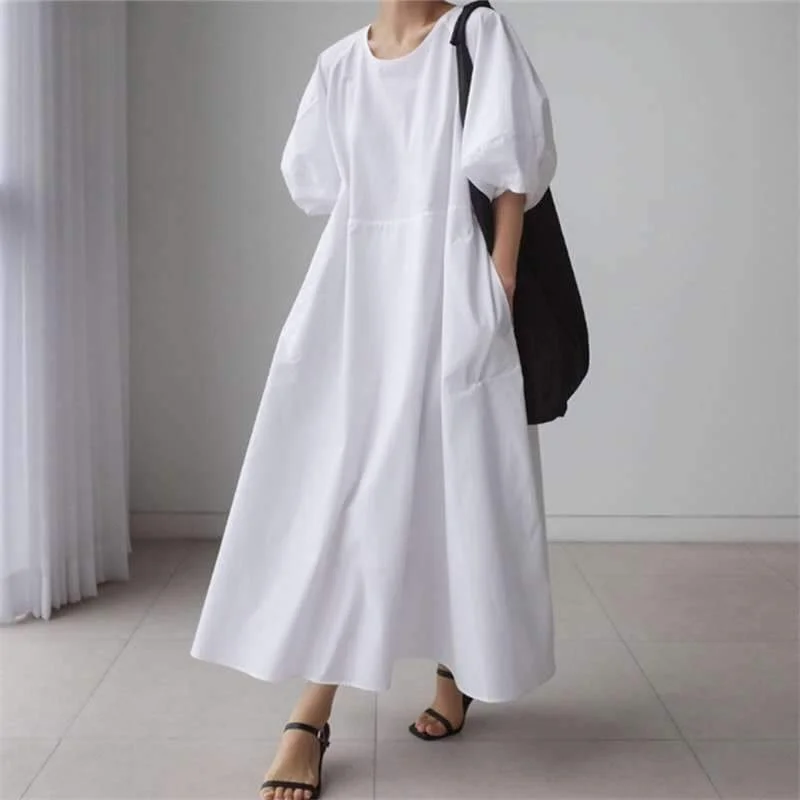 Loose Cozy Puff Sleeves Long Dresses