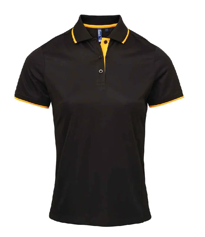 Premier Ladies Contrast Coolchecker® Piqué Polo Shirt | Black/Sunflower