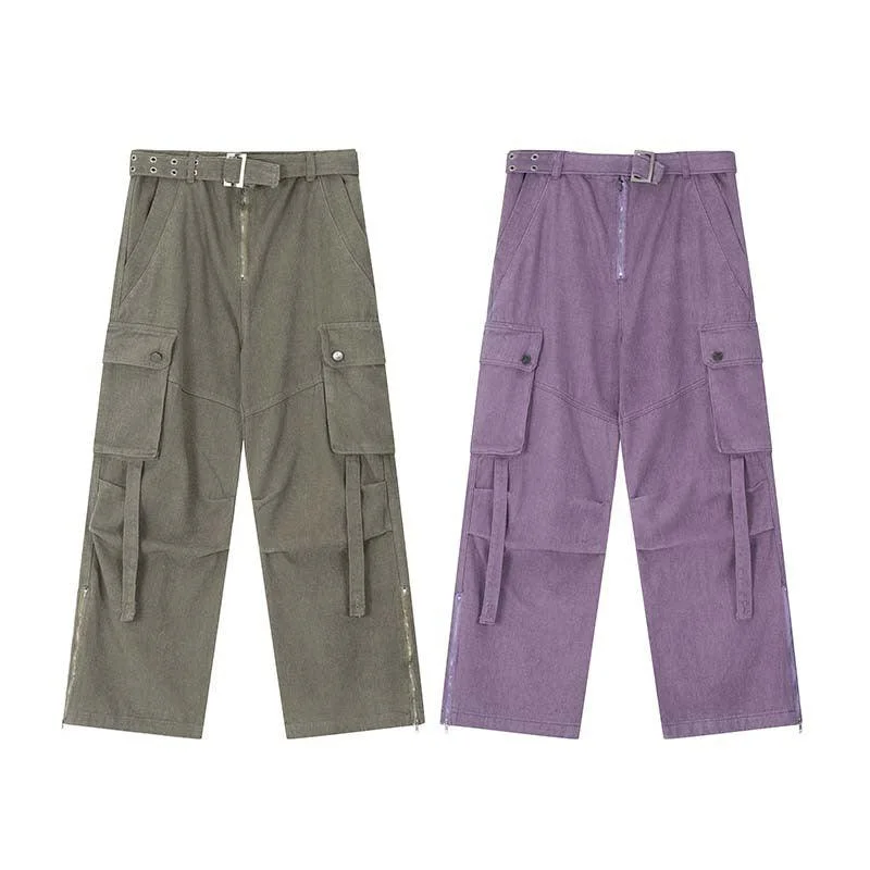 Purple Fashion Design Multi-pocket Hip-hop Streetwear Cargo Jeans