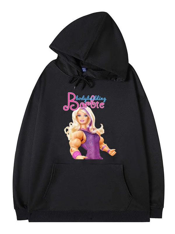 Bodybuilding Barbie Black Cotton Hoodie