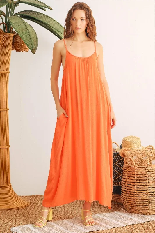 Strappy Two Pocket Tulum Draped Maxi Dress