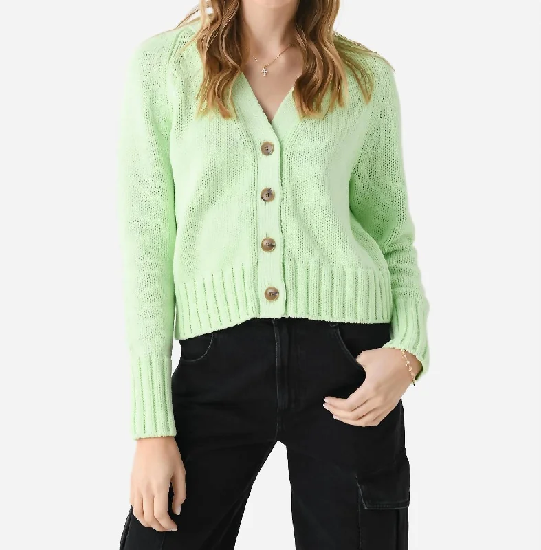 Cotton Rope Button Cardigan In Lime Cord