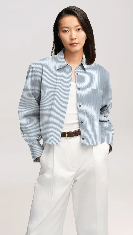 Cropped Shirt in Viscose Blend | Blue Stripe