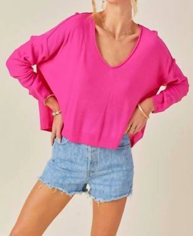 Long Sleeve Sweater Knit In Pink