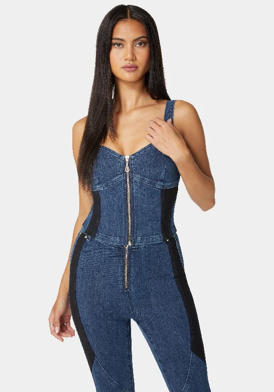 Pdr Combo Zip Front Denim Corset