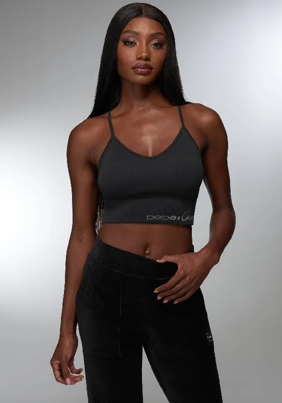 Rhinestone Logo V Neck Bra Tank