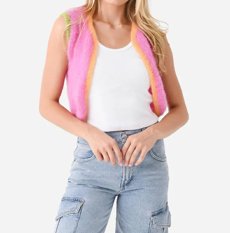 Sleeveless Colorblock Bolero In Rose