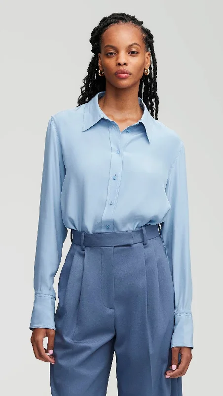 Slim Blouse in Matte-side Silk Charmeuse | Slate Blue