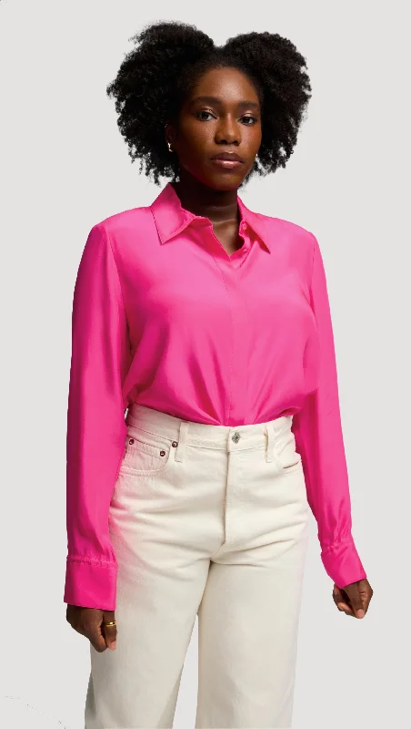 #VotingSuitsYou Shirt in Matte-side Silk Satin | Bright Pink