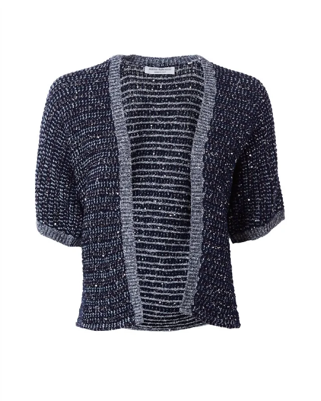 Women Open Tweed Cardigan In Navy