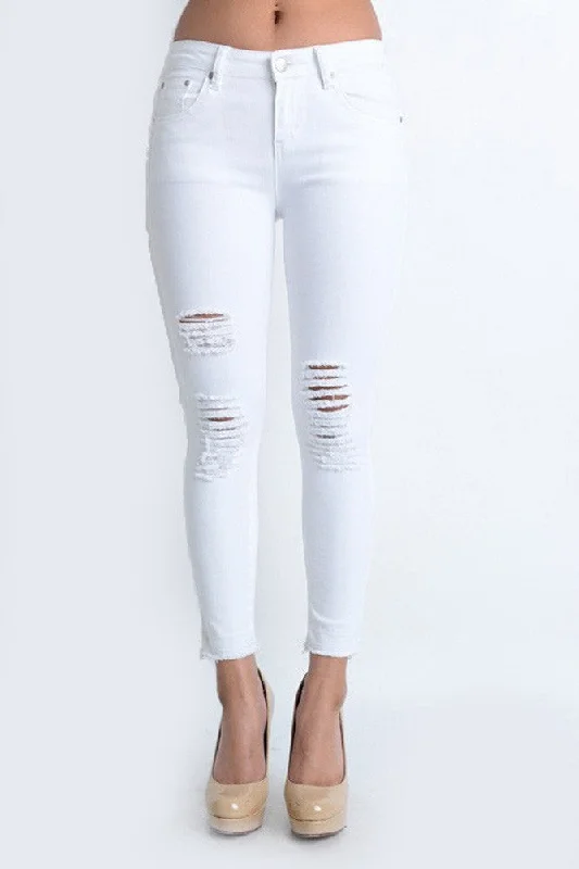 Cropped Hem Destroyed Skinny Fit Jeans