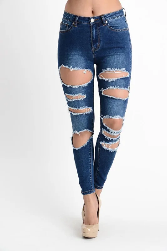 High Waisted Destroyed Skinny Jeans