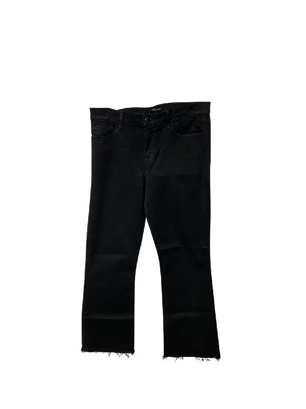 J Brand Selena Mid Rise Raw Hem Crop Jeans in Black Cotton