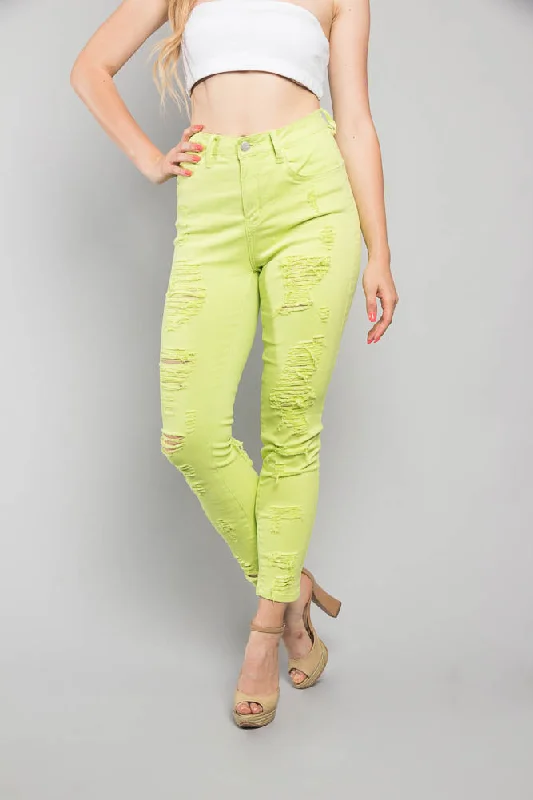 Neon Double Distressed Skinny Jeans