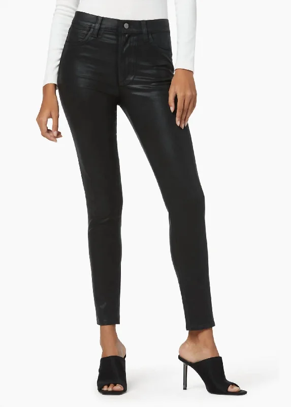 The Charlie High Rise Skinny Ankle In Black Coated