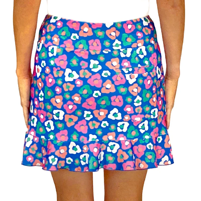 Venice Ruffle Hem Skort In Floral Cheetah Royal