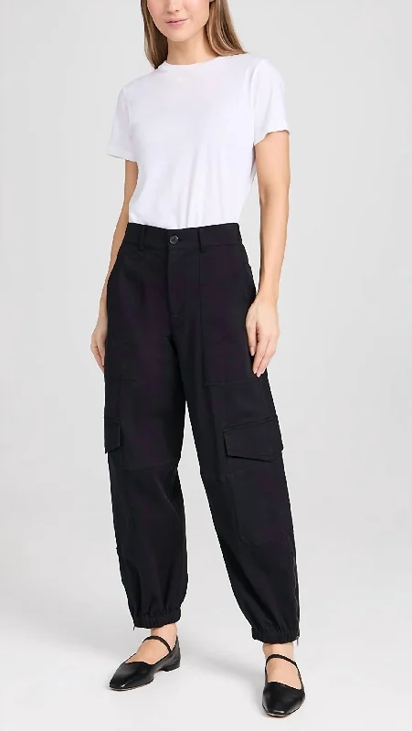 Washed Cotton Twill Cargo Pants In Black