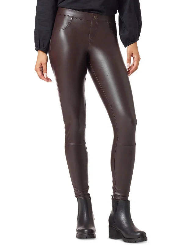 Womens Faux Leather Mid-Rise Leggings