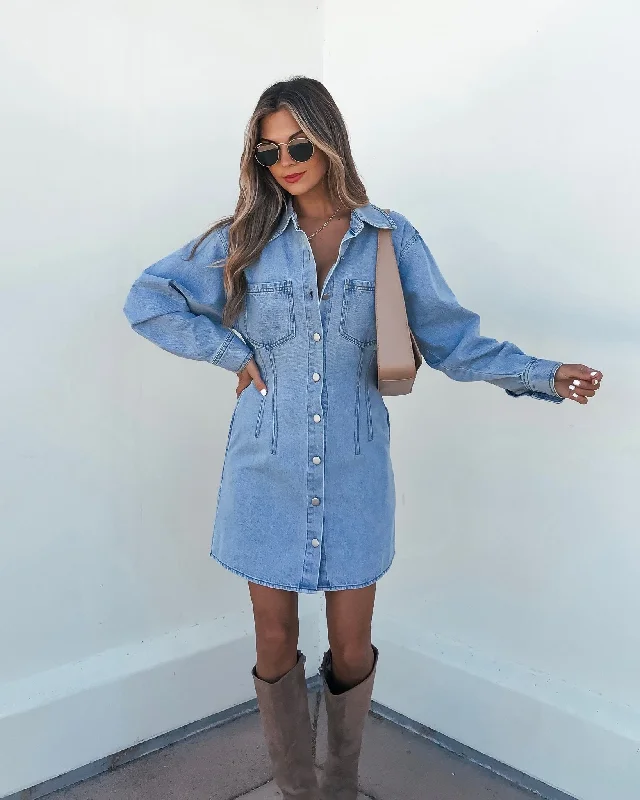 Denim Long Sleeve Button Down Mini Dress - FINAL SALE