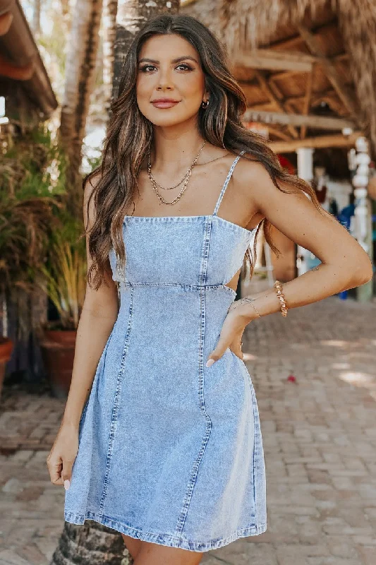 Square Neck Open Back Denim Dress - FINAL SALE